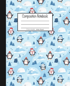 Paperback Composition Notebook: 7.5x9.25, Wide Ruled - Christmas Penguins and Igloos Book