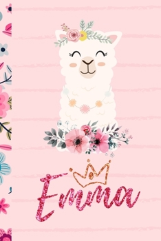 Emma Journal: Personalized Name Journal For Girls And Women - Cute And Funny Llama Alpaca Notebook 6x9 blank lined journal diary With Pink Glitter Name