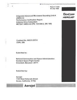 Paperback Integrated Advanced Microwave Sounding Unit-A (Amsu-A). Performance Verification Report, Antenna Drive Subsystem, Metsat Amsu-A2 (PN: 1331200-2, Sn:10 Book