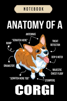 Paperback Notebook: Anatomy of a corgi funny dog Notebook-6x9(100 pages)Blank Lined Paperback Journal For Student, corgi pups, corgi butt Book