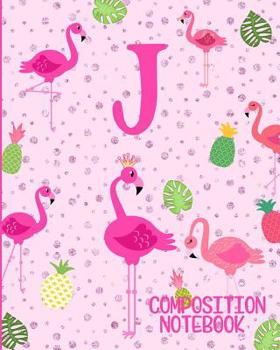 Paperback Composition Notebook J: Pink Flamingo Initial J Composition Wide Ruled Notebook Book