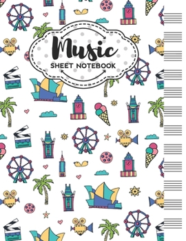 Paperback Music Sheet Notebook: Blank Staff Manuscript Paper with Los Angeles Themed Cover Design Book