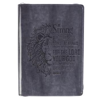 Imitation Leather Strong & Courageous Classic Lux-Leather Zip Journal Book