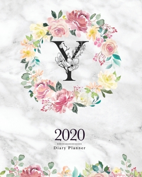 2020 Diary Planner: 8x10 Planner With Watercolor Flowers "Y" Monogram On Gray Marble for Woman