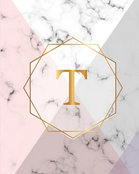 T: Initial Gift Luxury Marble Glossy Pink Purple Faux Gold Print Notebook (Initial Marble Notebooks)