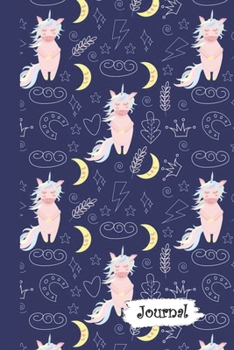 Paperback Journal: Nighttime Pink Unicorn with Blue Background Diary with Blank Lined Notebook Paper Book