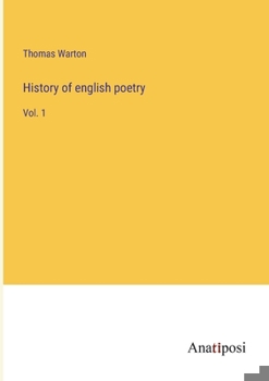 Paperback History of english poetry: Vol. 1 Book