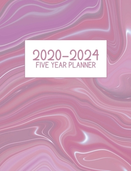 Paperback 2020-2024 Five Year Planner: Jan 2020-Dec 2024, 5 Year Planner, grey pink marbled igital paper cover, featuring 2020-2024 Overview, daily, weekly, Book