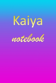 Kaiya: Blank Notebook | Wide Ruled Lined Paper Notepad | Writing Pad Practice Journal | Custom Personalized First Name Initial K Blue Purple Gold  | ... Homeschool & University Organizer Daybook