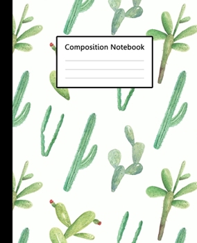 Composition Notebook : Cute White Colour Watercolor Cactus Pattern Cover, 110 Pages 7.5"x9.25" College Wide Ruled Paper Notebook Journal, Blank Lined ... Home School College for Writing Note taking.