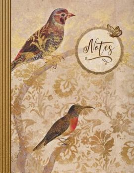 Notes: Music Sheet Notebook - Blank Tab Staff Manuscript Notation Composition Book - 12 Stave Musician Paper Songwriting Journal -  Vintage Birds Bronze Beige Gold Art Ephemera For Girls Women