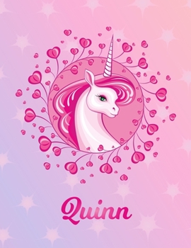 Paperback Quinn: Unicorn Large Blank Primary Sketchbook Paper - Pink Purple Magical Horse Personalized Letter Q Initial Custom First Na Book