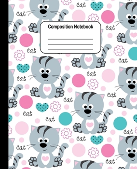 Paperback Composition Notebook - Sitting Cat Pattern on White Background: College Ruled Blank Lined Cute Notebooks for Cat Lovers Girls Women Teens Kids School Book