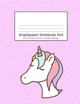 Paperback Graphpaper Notebook 4x4: Sleepy unicorn design 100 pages of graph paper with bigger squares for younger students Book