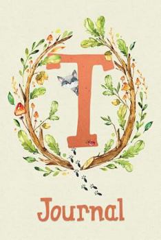 Cute Woodland Critter Journal with Initial: Cute Woodland Raccoon Journal with Orange Initial 'T'