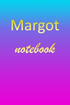 Margot: Blank Notebook | Wide Ruled Lined Paper Notepad | Writing Pad Practice Journal | Custom Personalized First Name Initial M Blue Purple Gold  | ... Homeschool & University Organizer Daybook