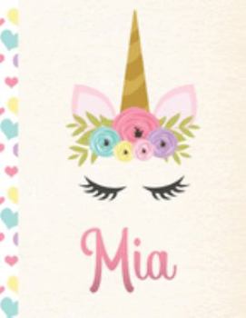 Paperback Mia: Personalized Unicorn Journal For Girls - 8.5x11 110 Pages Notebook/Diary With Pink Name Book