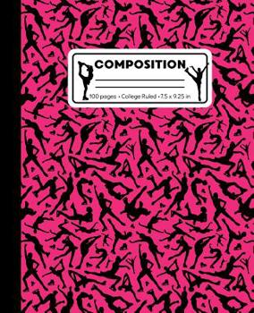 Composition: College Ruled Writing Notebook, Hot Pink Figure Ice Skating Pattern Marbled Blank Lined Book