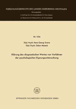 Paperback Klärung Des Diagnostischen Wertes Von Verfahren Der Psychologischen Eignungsuntersuchung [German] Book