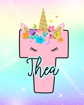 Paperback Thea: Girls Unicorn Journal to Write In - Personalized Journal Book