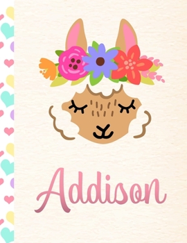 Paperback Addison: Personalized Llama Sketchbook For Girls With Pink Name - 8.5x11 110 Pages. Doodle, Draw, Sketch, Create! Book