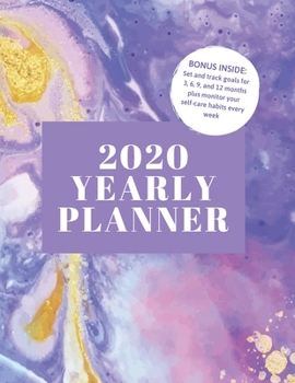 Paperback 2020 Yearly Planner: 8.5x11" Yearly Self-Care and Goal Tracking Yearly Planner (violet and gold paint) Book