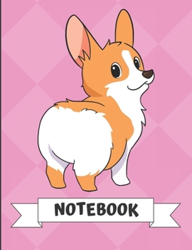 Paperback Notebook: Cute Little Corgi Puppy Dog Cartoon on a Pink Diamond Background. Book is Filled with Lined Journal Paper for Notes an Book