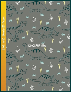 Paperback Dinosaur Era: Awesome Kids Jurassic Composition Notebooks Dotted Mid line and Picture Space - Grades K-2 School Exercise Book - 120 Book