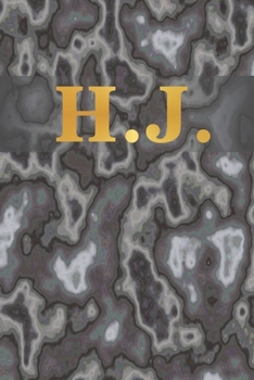 H.J.: 6" x 9" Executive Style Notebook with 100 Blank CREAM COLORED Lined Interior Pages. Gold Monogrammed Two Initials on Black Marble Matte Printed Cover.