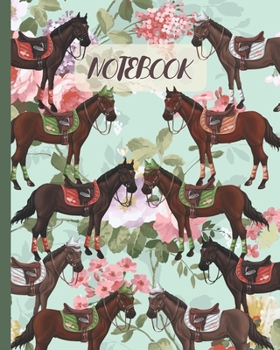 Notebook: Horse Racing Equestrian & Vintage Pink Rose- Lined Notebook, Diary, Track, Log & Journal - Cute Gift Idea for Girls, Teens, Women Who Love Horse Riding (8" x10" 120 Pages)