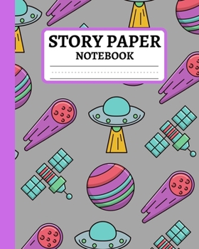 Story Paper Notebook: Primary Elementary Composition Journal In Grey Galaxy Pattern, Dashed Midline Exercise Book For School