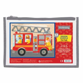 Mudpuppy Fire Truck Pouch Puzzle, 12 Extra Thick Colorful Pieces, 14”x11” – Great for Kids Age 2-4 – Perfect for Travel – Helps Develop Hand-Eye Coordination - Packaged in Secure, Reusable Pouch