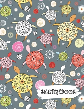 Paperback Sketchbook: Colorful Abstract Sea Turtles Fun Framed Drawing Paper Notebook Book