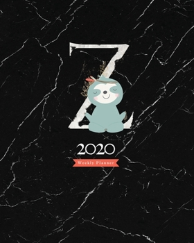 Paperback 2020 Weekly Planner: Cute 2020 Agenda Sloth Tribe Monogram "Z" On Black Marble Book