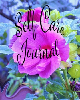 Paperback Self Care Journal: Positive Thoughts and Inspirational Quotes Featuring Elegant Pink Hibiscus with Wavy Blue Foliage Original Digital Oil Book