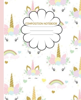 Composition Notebook: Cute Unicorn Face ,Pink & Gold | Trendy Wide Ruled Subject Book | Lined Writing Journal | Primary School, College, Teens Kids | ... Lists | Work, Home, Study Organizer (7.5 x 9