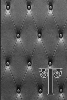 T: Writing Journal Notebook Personalized with Black Monogram Initial Letter on a Dramatic Charcoal Gray Diamond Shape Tufted background. (6"x9" 110 Blank Lined Pages with Space for Date)