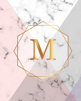 M: Initial Gift Luxury Marble Glossy Pink Purple Faux Gold Print Notebook (Initial Marble Notebooks)