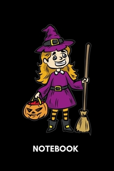Paperback Notebook: Small Witch With Broom and Candy Pumpkin Book