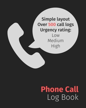 Phone Call Log Book: Over 500 Message Record Space, Includes Urgency Rating: Low/Medium/High & Call Back Checkbox (Inbound Outbound Call Log, Voicemail Log Book)