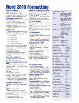 Pamphlet Microsoft Word 2010 Formatting Quick Reference Guide (Cheat Sheet of Instructions, Tips & Shortcuts - Laminated Card) Book