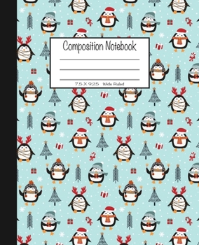 Paperback Composition Notebook: 7.5x9.25, Wide Ruled - Christmas Trees with Penguins Book