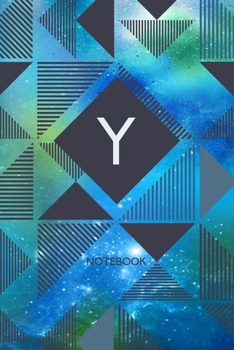 Y - Notebook: Monogram Initial Y - Personalized Blank Wide Lined Journal Gift with Modern Green & Blue Contemporary Starry Space Paint Splatter with Geometric Design for Men & Women