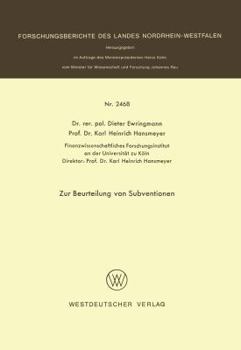 Paperback Zur Beurteilung Von Subventionen [German] Book