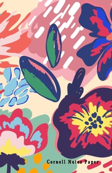 Cornell Notes Paper: Notes Taking System for High School Adult Student with College Ruled Lines Composition with Painted abstract floral Theme