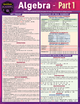 Misc. Algebra Part 1: A Quickstudy Laminated Reference Guide Book