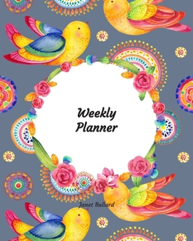 Paperback Weekly Planner: Watercolor Birds and Mandellas One Year Monthly Undated Planner Book