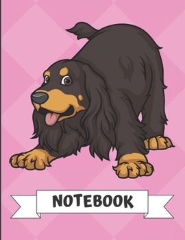 Notebook: Black English Cocker Spaniel Dog Cartoon on a Pink Diamond Background. Book is Filled with Lined Journal Paper for Notes and Creating Writing.