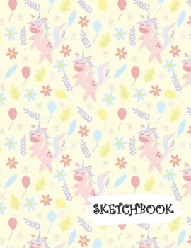 Sketchbook: Pink Unicorn Flowers & Balloons Fun Framed Drawing Paper Notebook