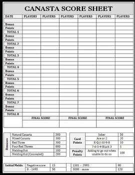 Paperback Canasta Score Sheets: Canasta Blank Score Sheet Notebook - American Canasta Score Pads - Playing Card Game Scoring Card Notebook - Game Reco Book